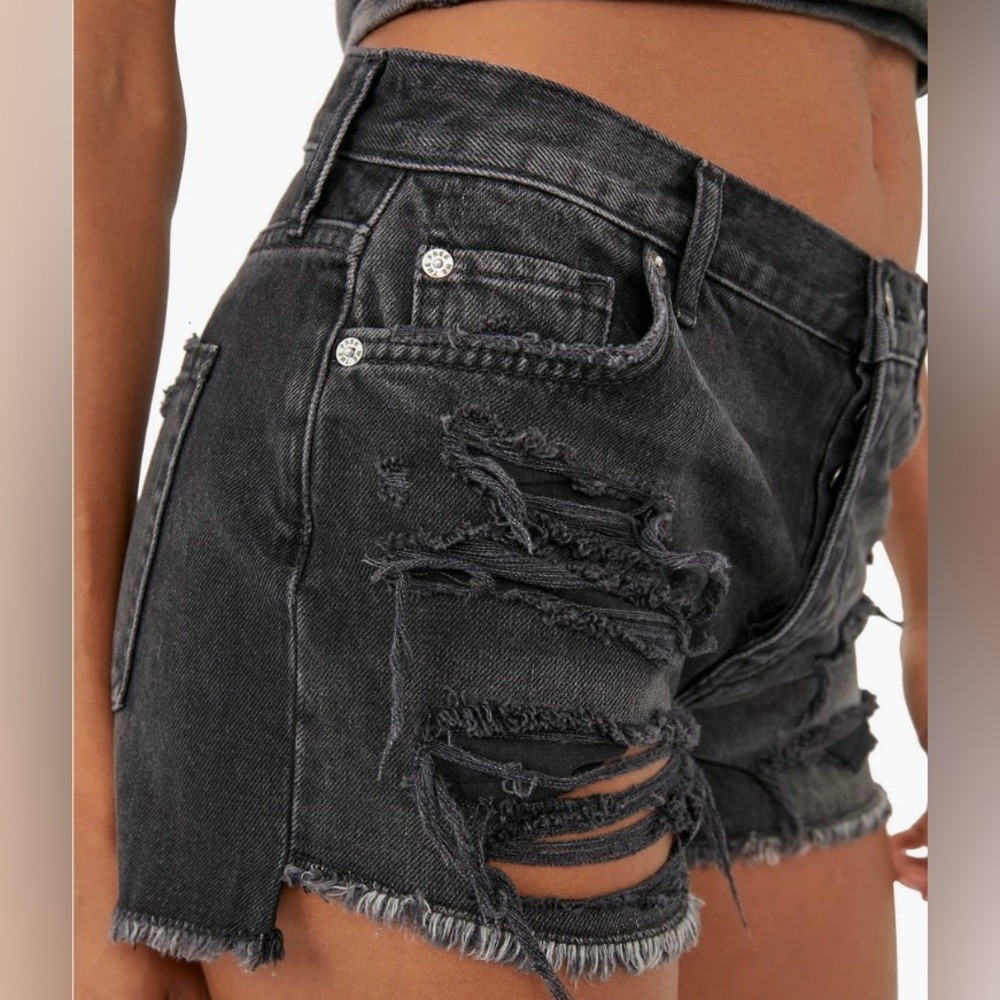 Free People Maggie Distressed Black Jean Shorts- 24